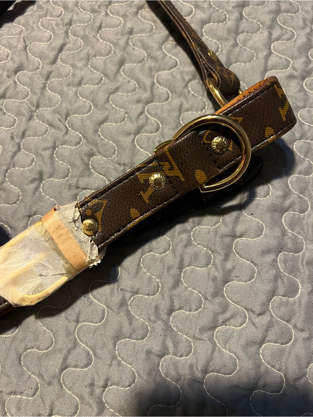 Monogram Brown Leather Crossbody Strap with Gold Hardware for dog or cat